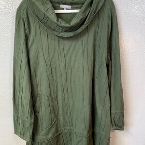 Habitat Olive Textured Knit Cowl Neck Long Sleeve Tunic Womens Medium Relaxed
